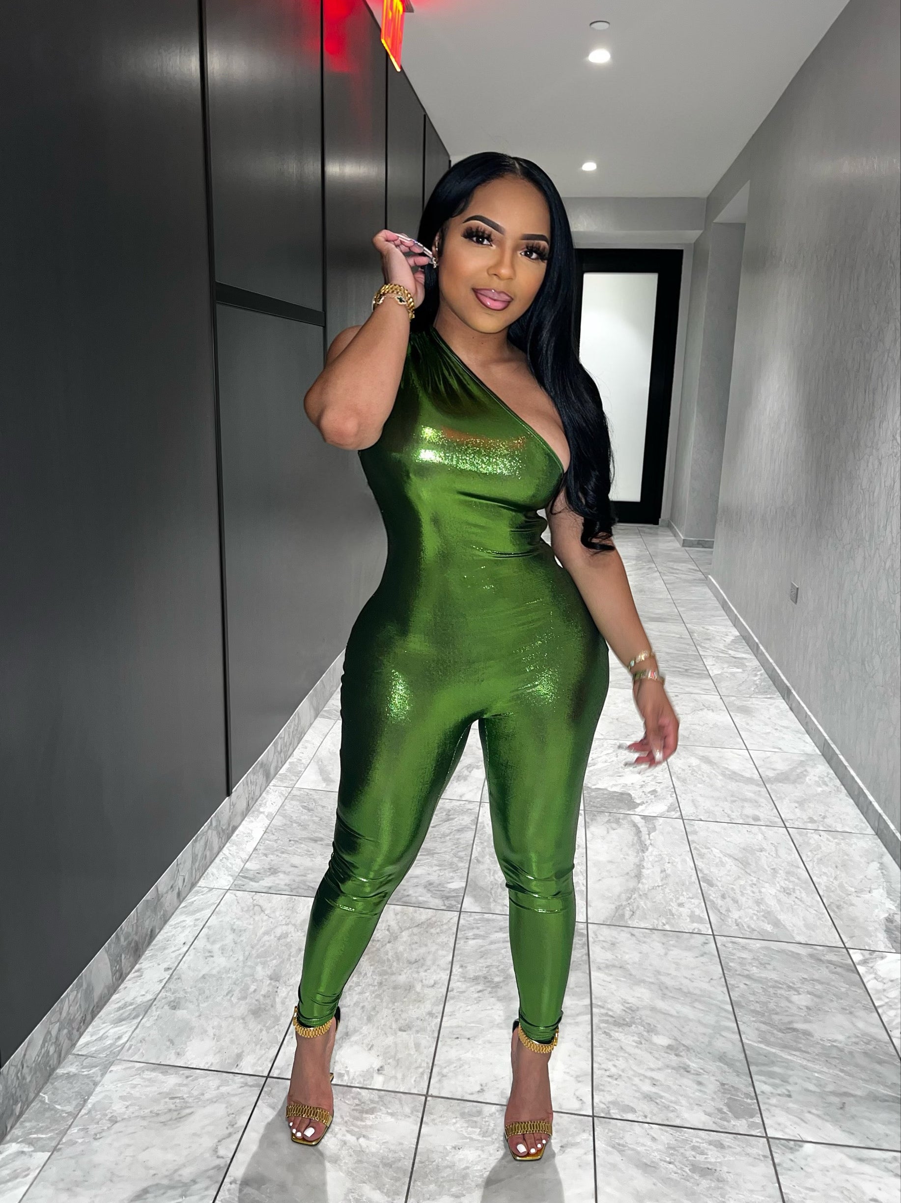 Green metallic jumpsuit online